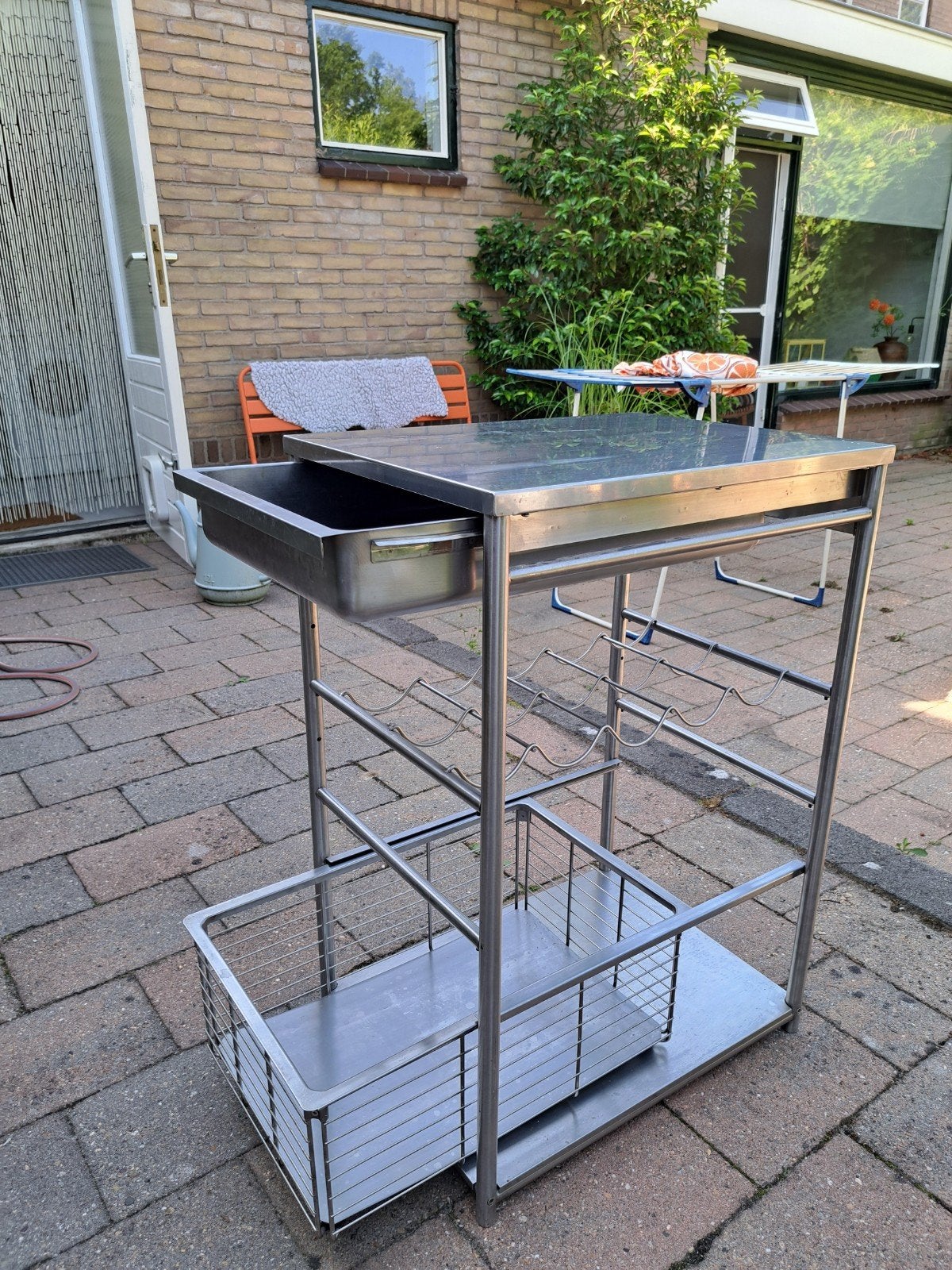 RVS Keukenblok met flessenrek - voor bij de Barbecue, Ophalen, Gebruikt, 5 tot 15 flessen, Metaal