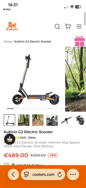 elektrische step, Fietsen en Brommers, Steps, Ophalen, Zo goed als nieuw, Elektrische step (E-scooter), Kukirin G2