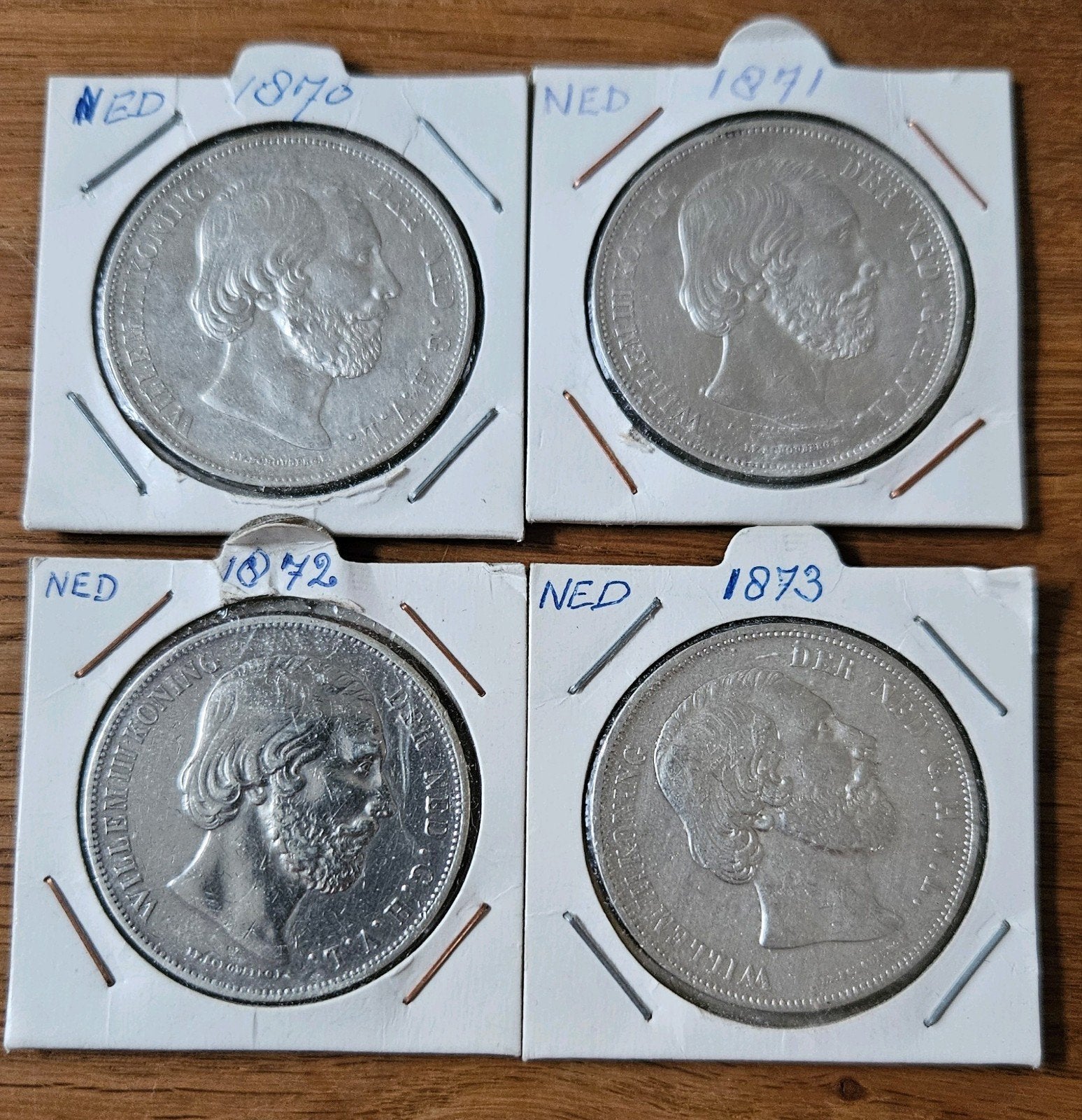 4x prachtige zilveren 2½ gulden munt Willem III (1870-1873), Koning Willem III, Setje, Zilver, Ophalen of Verzenden
