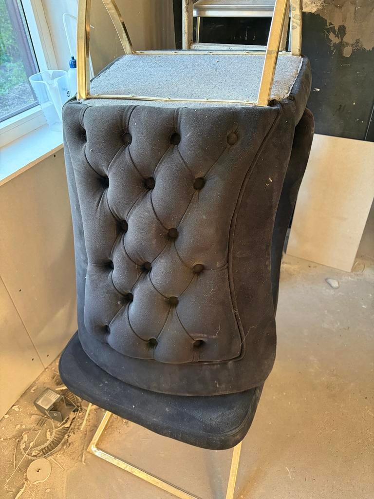 Eric Kuster stijl stoel - Zwart fluweel met gouden onderstel, Ophalen, Zwart, Zo goed als nieuw, Metaal