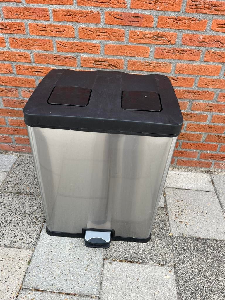 Dubbele prullenbak, Ophalen, Zo goed als nieuw, Rvs