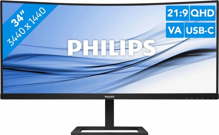 Philips 34” Curved Ultrawide Monitor — USB-C, 100Hz, Ophalen, 3 tot 5 ms, In hoogte verstelbaar, Zo goed als nieuw