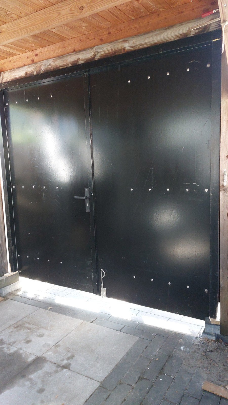 dubbele openslaande garagedeuren tuinpoort, Ophalen, Gebruikt, 150 tot 200 cm, Hout