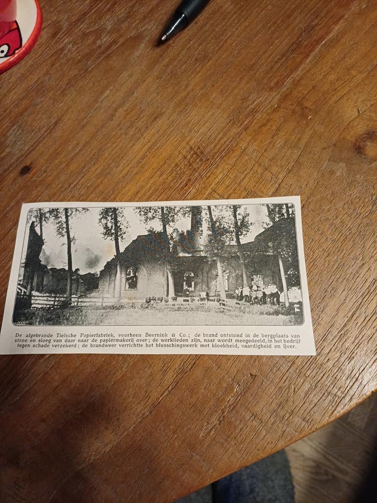 Knipsel brand papierfabriek Beernibk en Co Tiel 1910, Ophalen of Verzenden, Voor 1920, Knipsel(s)
