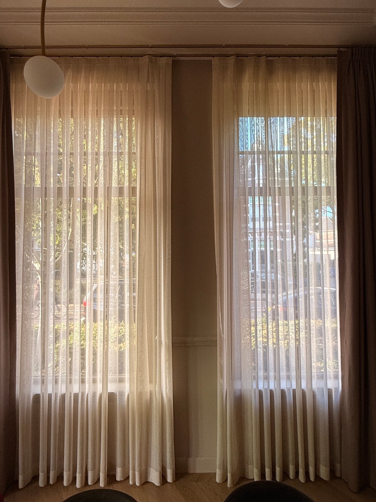 2 Lange Exclusieve Beige Vitrage Gordijnen - 240x350 cm, Ophalen, Nieuw, Beige, Vitrage
