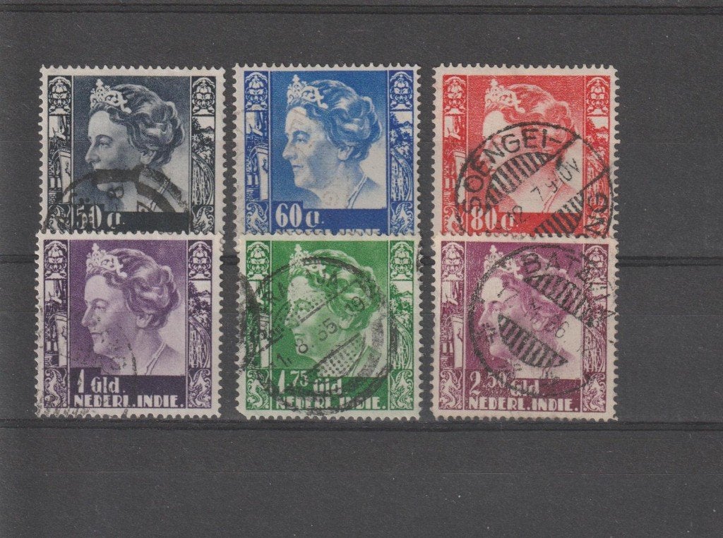 Nederlands Indië 1934. NVPH 205 t/m 210, Gestempeld., Ophalen of Verzenden, Gestempeld, Nederlands-Indië