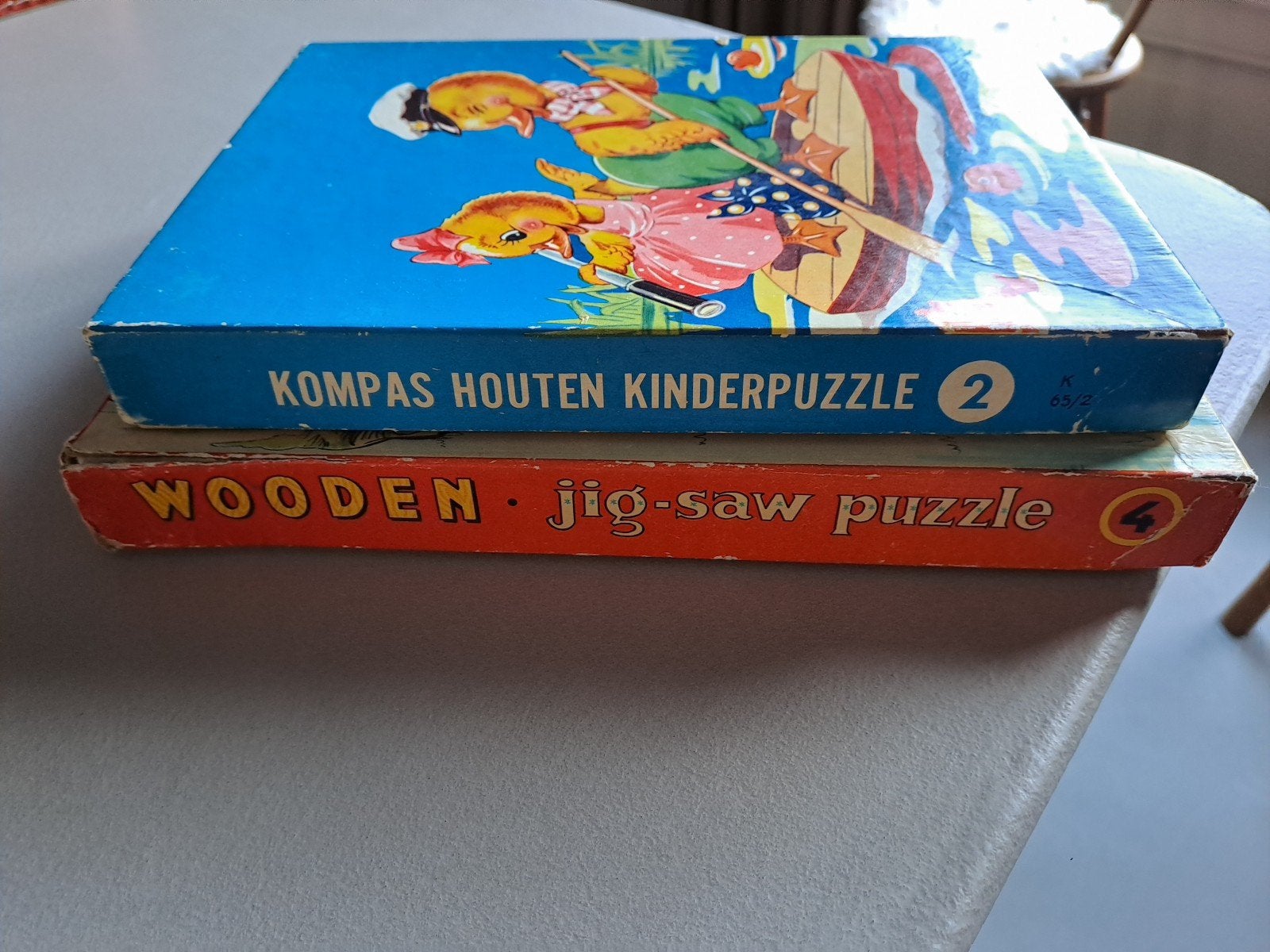 Vintage Houten Puzzels: Strand & Eendjes (2 stuks), 2 tot 4 jaar, Gebruikt, 10 tot 50 stukjes, Ophalen of Verzenden