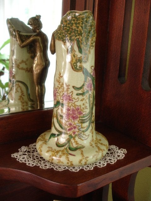 Jugendstil-vaasje met bronzen vrouw, JBT anno 1906, topstaat, Ophalen of Verzenden
