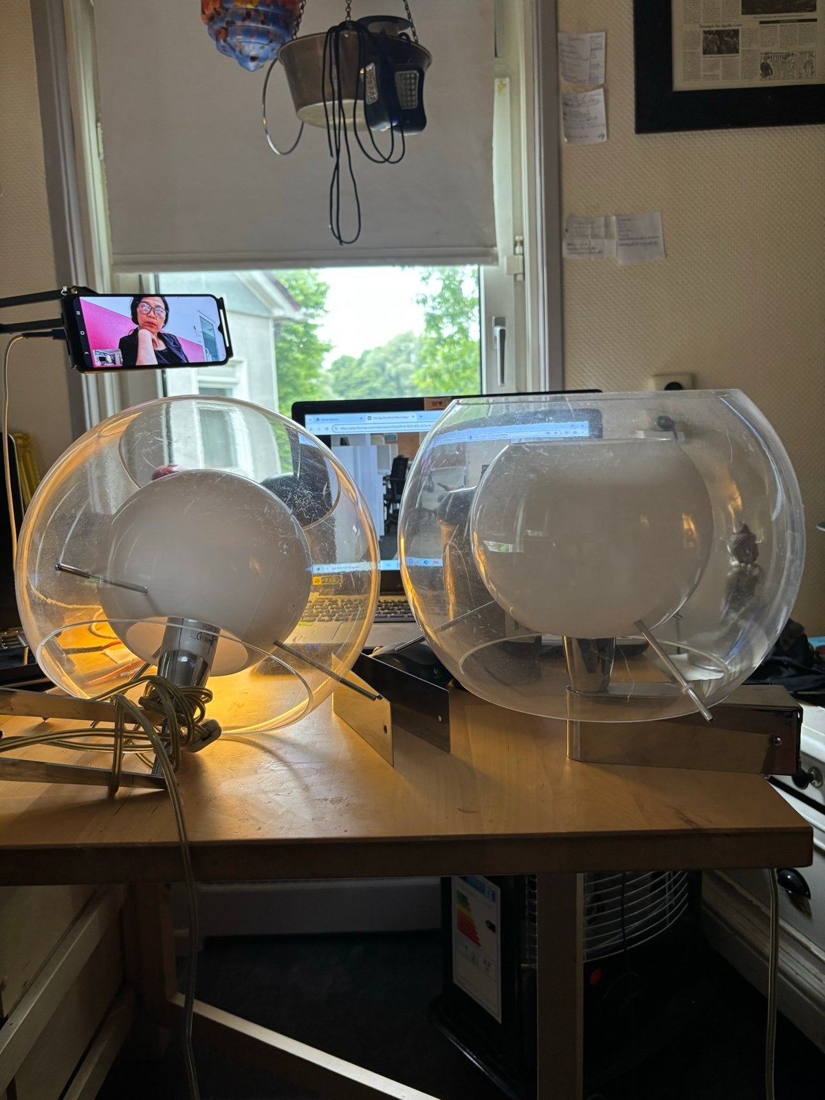 50/60 jaren Hanglamp - Stijlvol en Uniek Design, Huis en Inrichting, Ophalen, Gebruikt, Glas, Minder dan 50 cm