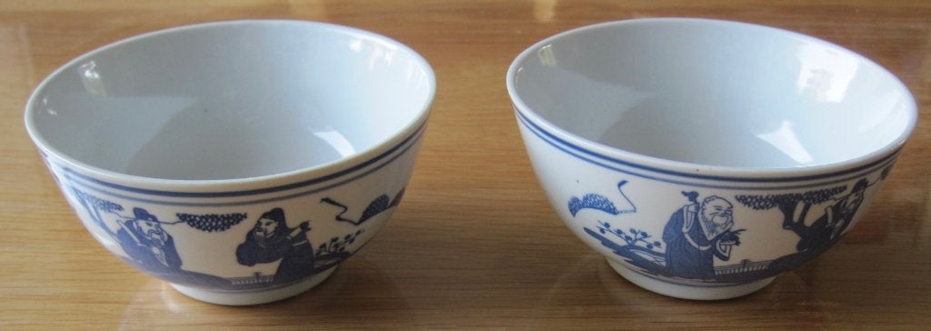 twee blauw-wit Chinese porseleinen kommetjes, Overige merken, Ophalen of Verzenden, Zo goed als nieuw, Kom(men)