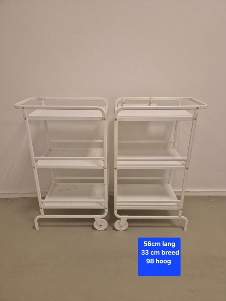 2 witte werk trolley op wielen, Ophalen of Verzenden
