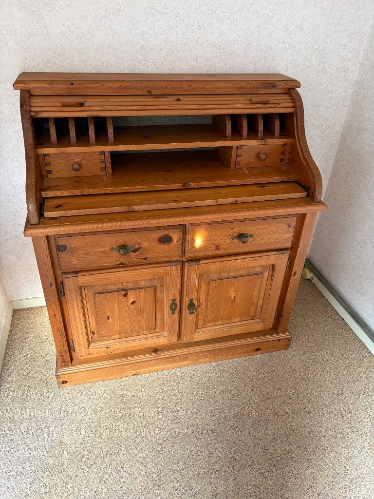 Houten bureau vintage secretaire bruin, Ophalen, Gebruikt, Hout, 100 cm