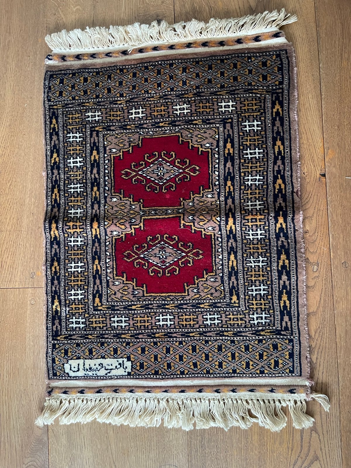 Prachtig handgeknoopt Perzisch tapijtje, rood met patronen, Minder dan 50 cm, 50 tot 100 cm, Ophalen of Verzenden, Zo goed als nieuw