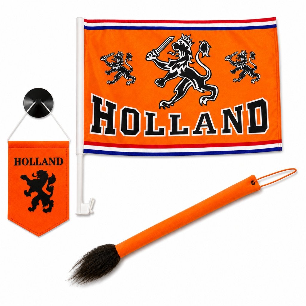 Oranje Auto Pakket WK 2026 - Leeuwenstaart, Vlag & Vaantje, Verzenden, Feestartikel, PO BOX 8824 5605 LV Eindhoven, Oranje of Koningsdag