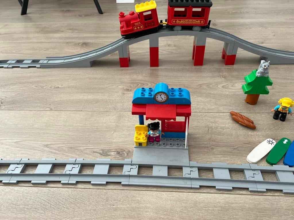 Lego Duplo Stoomtrein met brug en station, Gebruikt, Overige thema's, Lego, Ophalen of Verzenden