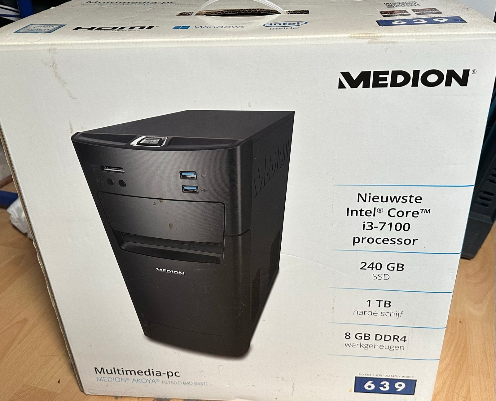 Medion Multimedia-pc i3-7100, 8GB RAM, 240GB SSD + 1TB HDD, Ophalen, Gebruikt, HDD, 8 GB