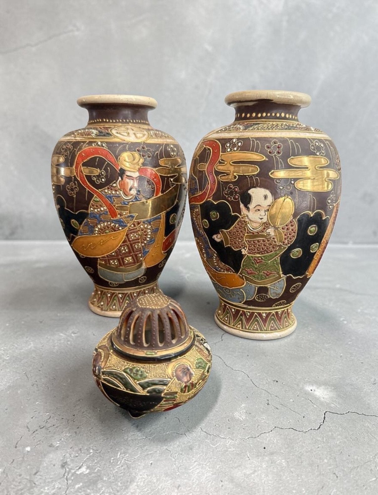 Antieke Japanse Satsuma Vazen en Wierookbrander, Ophalen of Verzenden