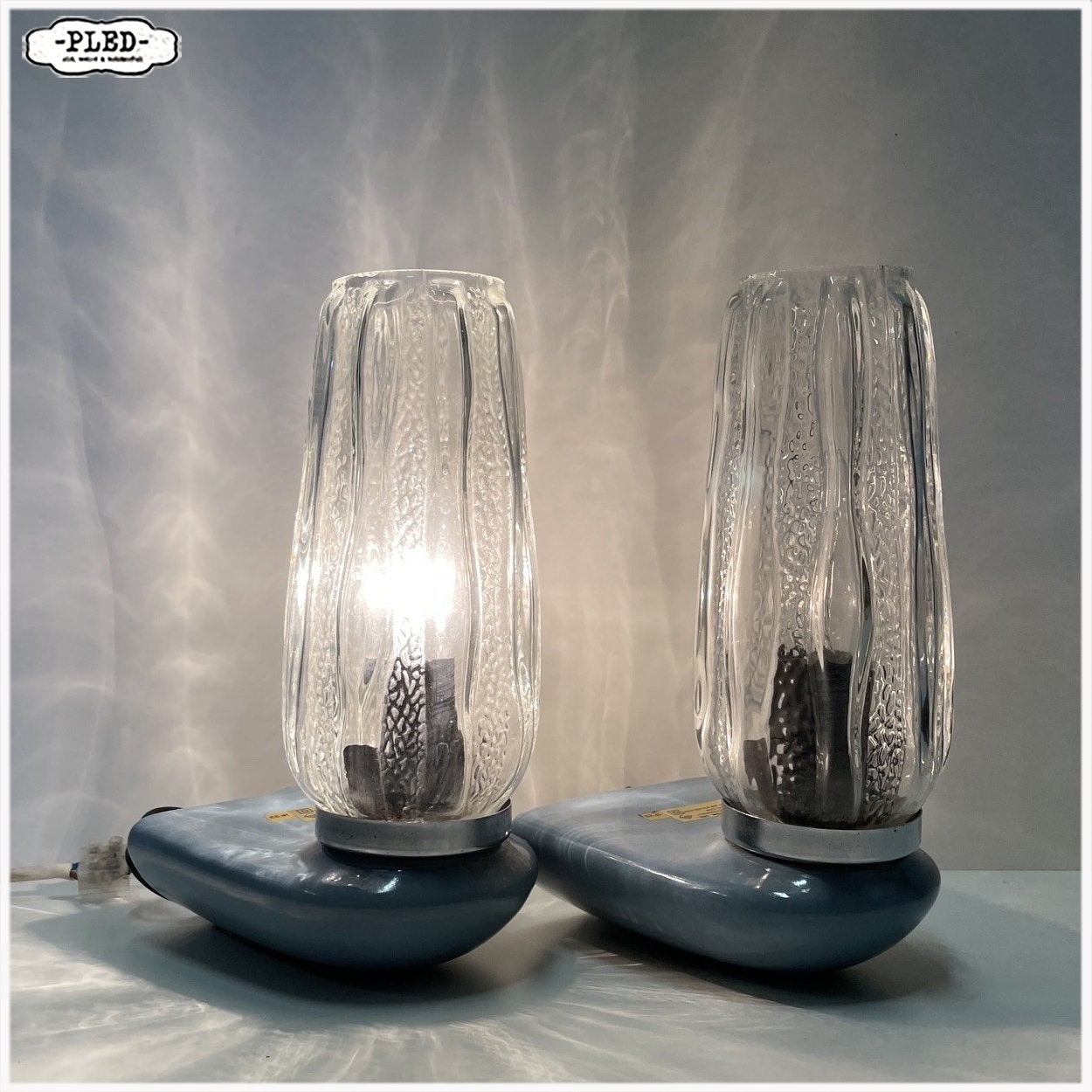Set van twee wandlampen Badkamerlampen met glazen kap Lampen, Blauw, Overige merken, Gebruikt, E14 (klein)