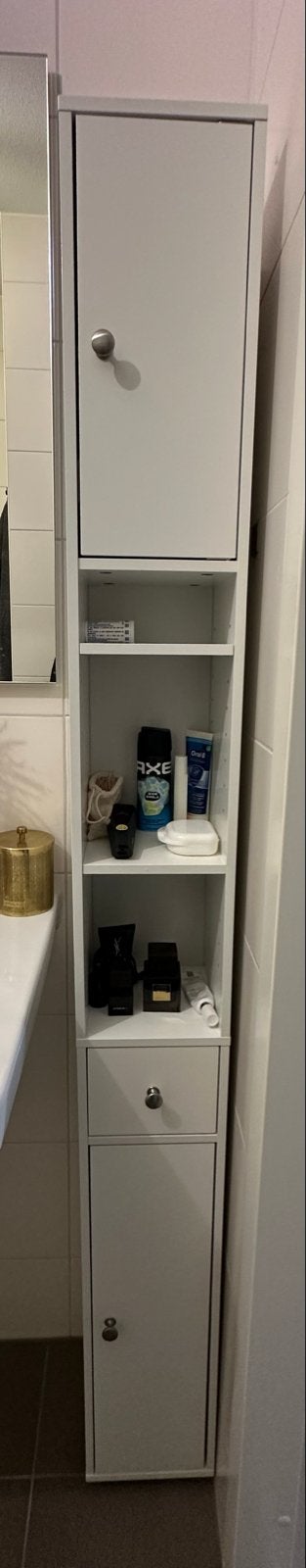 White bathroom cabinet with adjustable shelves, Ophalen, Gebruikt, Wit, Badkamerrek