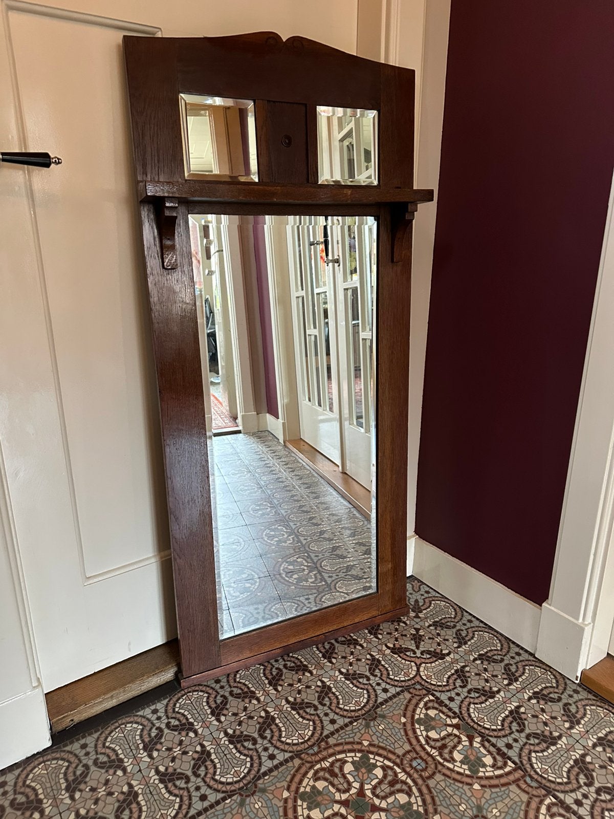 Art deco halspiegel facetgeslepen > buitenmaat 130 x 57 cm, Antiek en Kunst, Ophalen, Rechthoekig, 50 tot 100 cm, 100 tot 150 cm