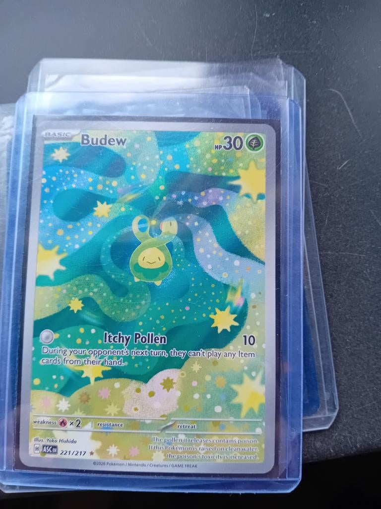 Budew 221/217 Pokemon kaart - Obsidian Flames Reverse Holo, Ophalen of Verzenden, Zo goed als nieuw, Losse kaart, Foil