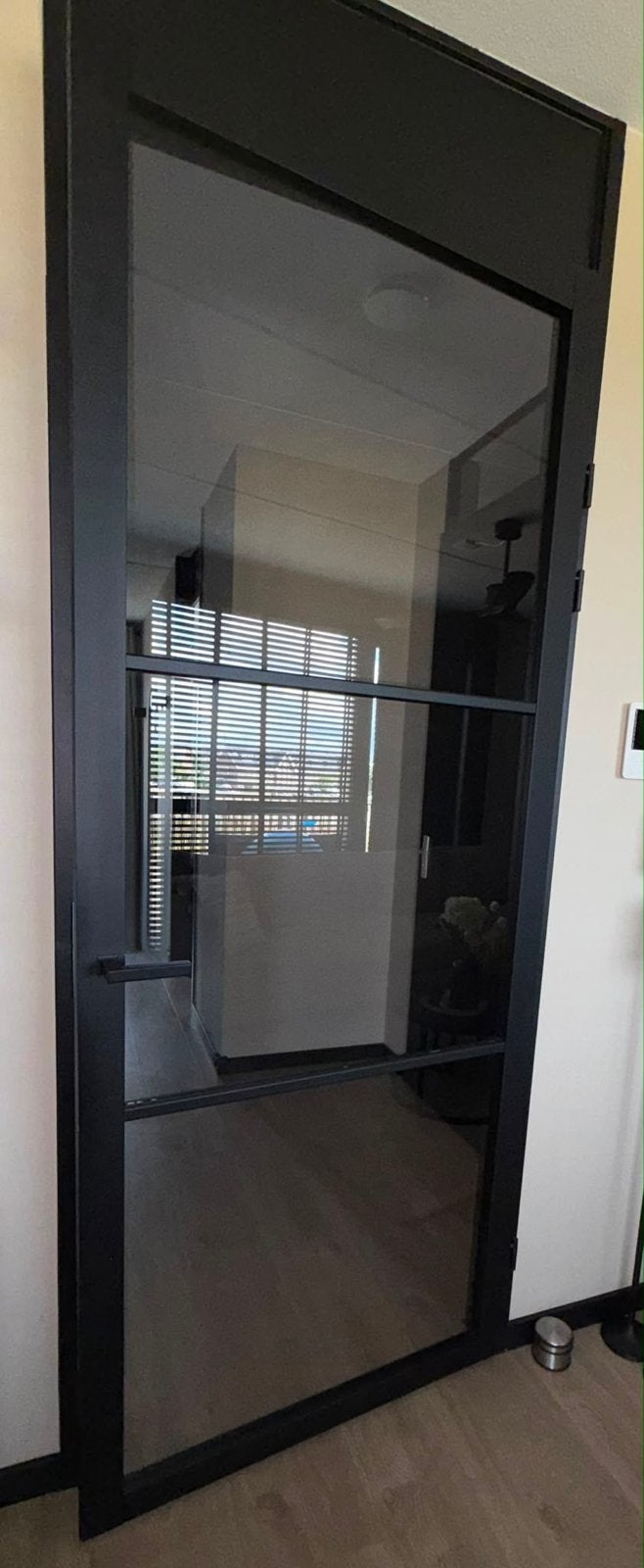 Moderne Zwarte Stalen Deur met Glas, Ophalen, 80 tot 100 cm, Binnendeur, 200 tot 215 cm