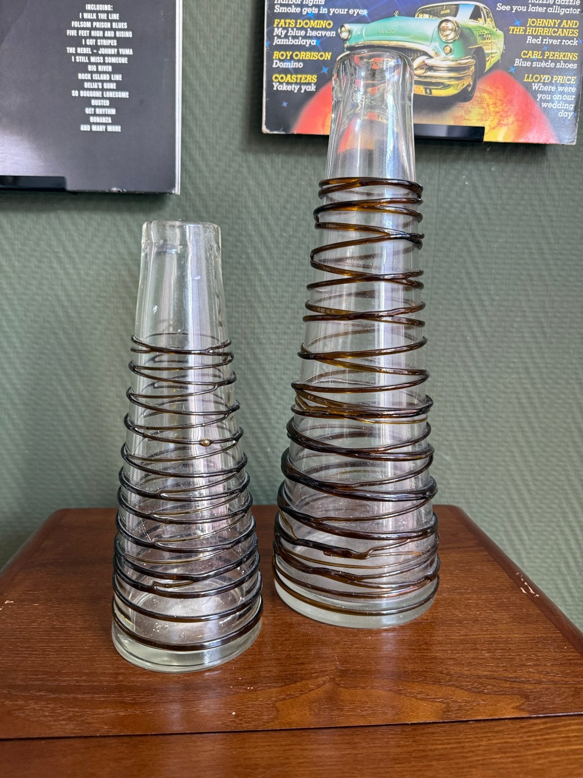Vintage Murano stijl conische vazen/karaffen met spiraaldraa, Ophalen of Verzenden