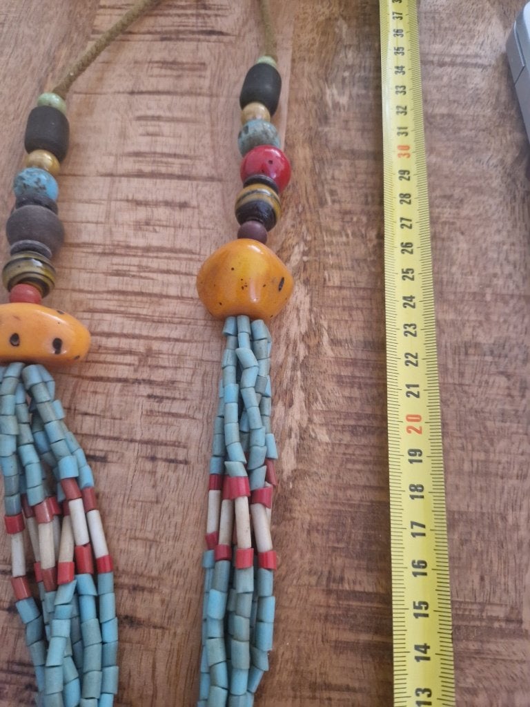 Etnische kralenketting met hanger van barnsteen., Ophalen of Verzenden