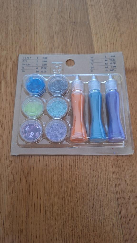 Glitterset met 6 potjes glitter en 3 glitterlijm pennen, Ophalen of Verzenden