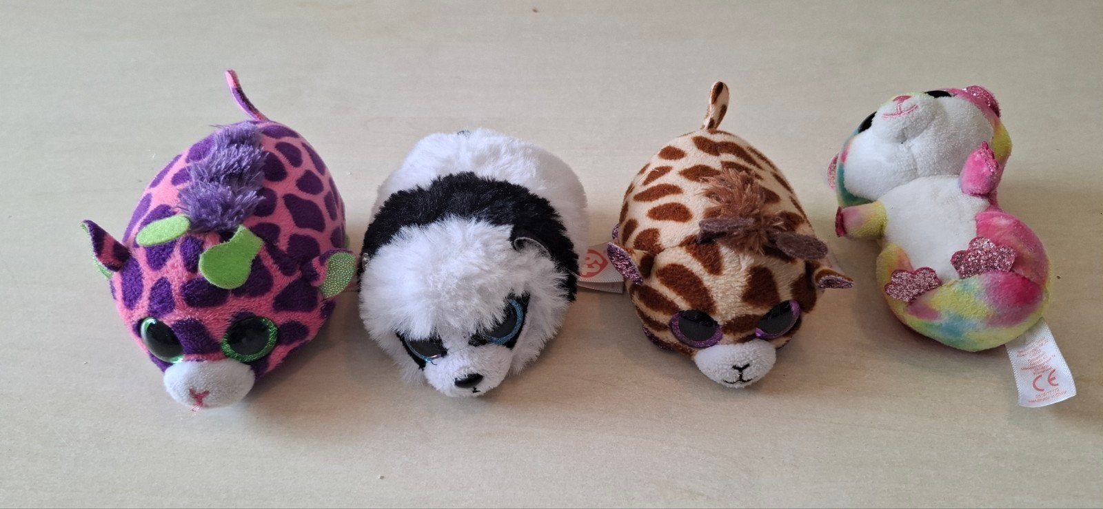 4 Ty Teeny Tys knuffels: giraffe, panda, luipaard, eenhoorn, Kinderen en Baby's, Speelgoed | Knuffels en Pluche, Giraf, Overige karakters