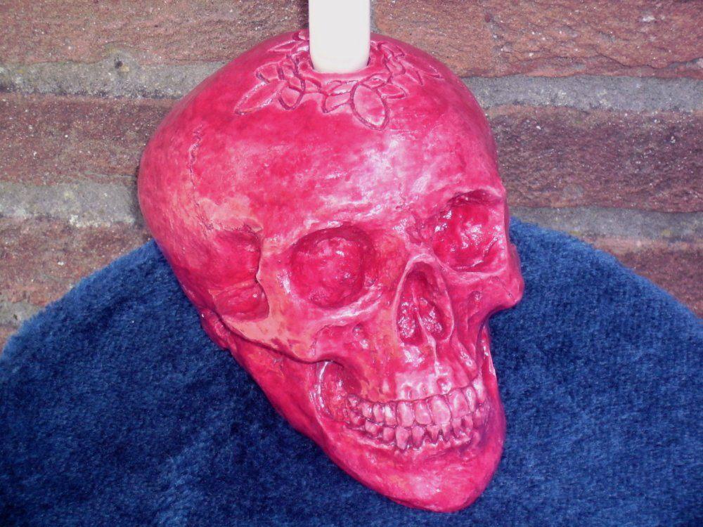 kandelaar Schedel mens skull Kaarshouder, KLEUR NAAR WENS!, Ophalen of Verzenden