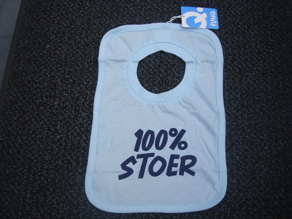 Slabbetje blauw met opdruk 100% stoer, van Flinq, Ophalen of Verzenden, Nieuw, Overige typen