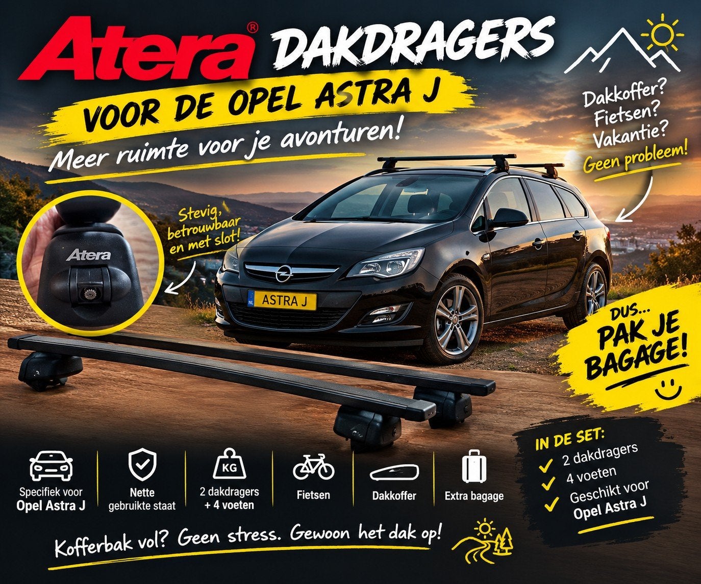 Atera dakdragers - Opel Astra J (complete set), Ophalen, Gebruikt