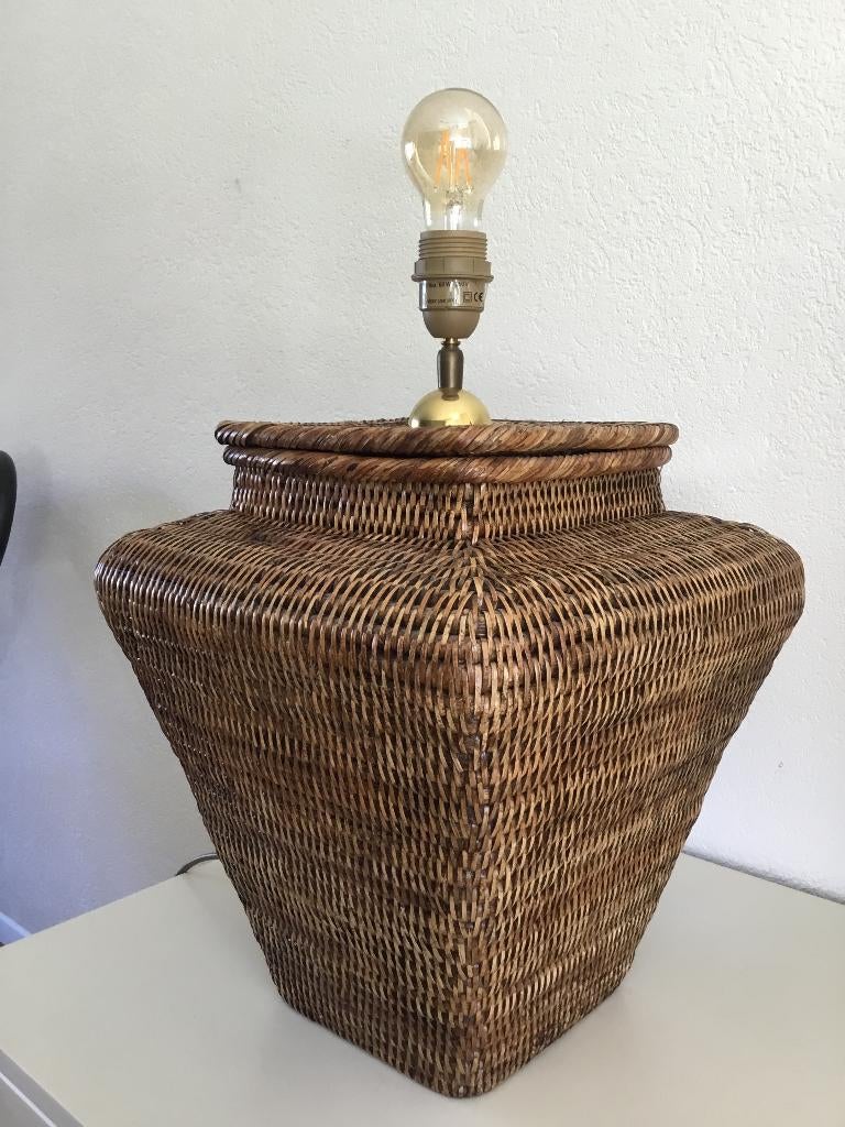 Birma riet Flamant tafellamp hoog 36/ 47,5 cm breed 31x31 cm, Huis en Inrichting, Ophalen of Verzenden, Gebruikt, Overige materialen