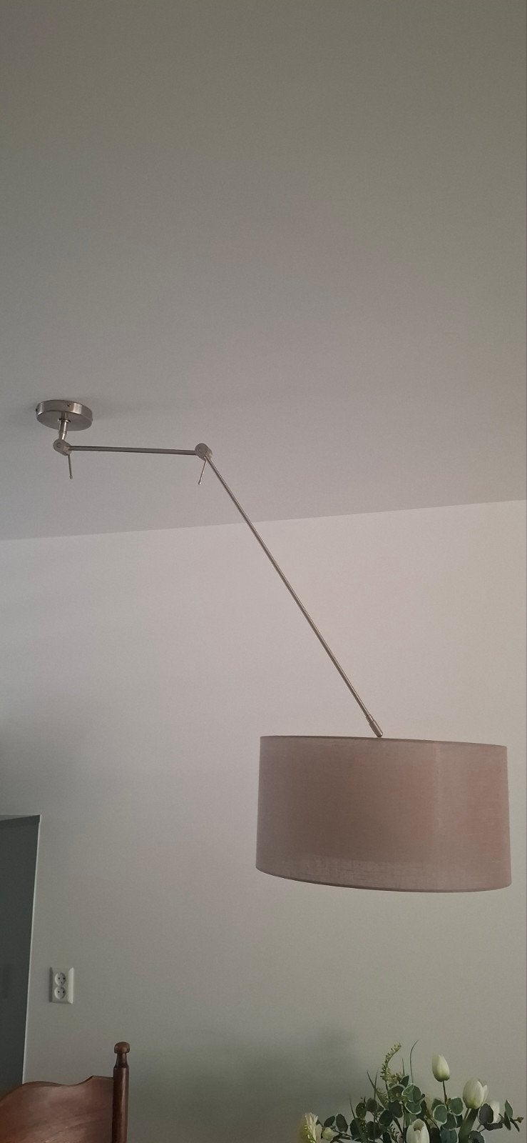 RVS Knikarm lamp met taupé kap, Ophalen, Zo goed als nieuw, Rond