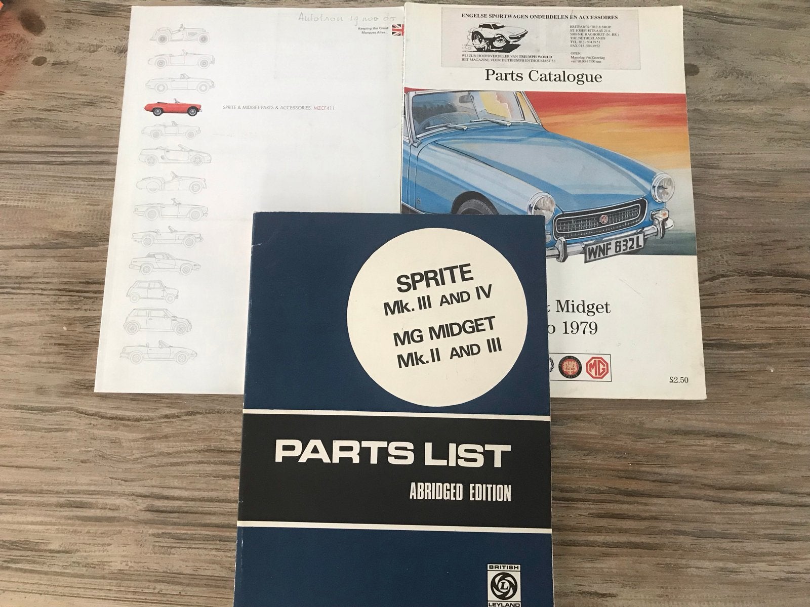 MG Midget / Sprite onderdelen catalogi en lijsten, Ophalen of Verzenden, Gelezen, Overige merken