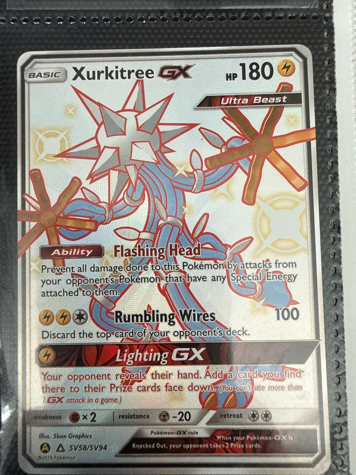 Pokémon Kaart: Xurkitree GX SV58/SV94 Ultra Beast, Ophalen of Verzenden, Zo goed als nieuw, Losse kaart, Foil
