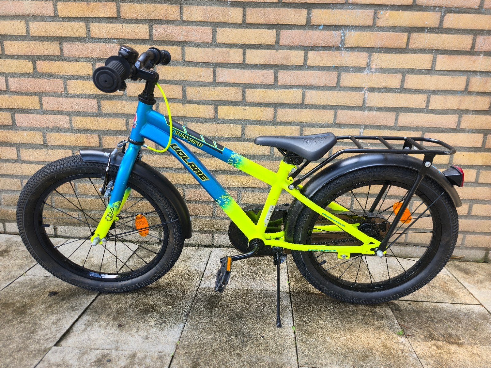 Volare Kinderfiets 18 inch - Blauw/Geel, Ophalen, 16 tot 20 inch, Velgrem, Volare