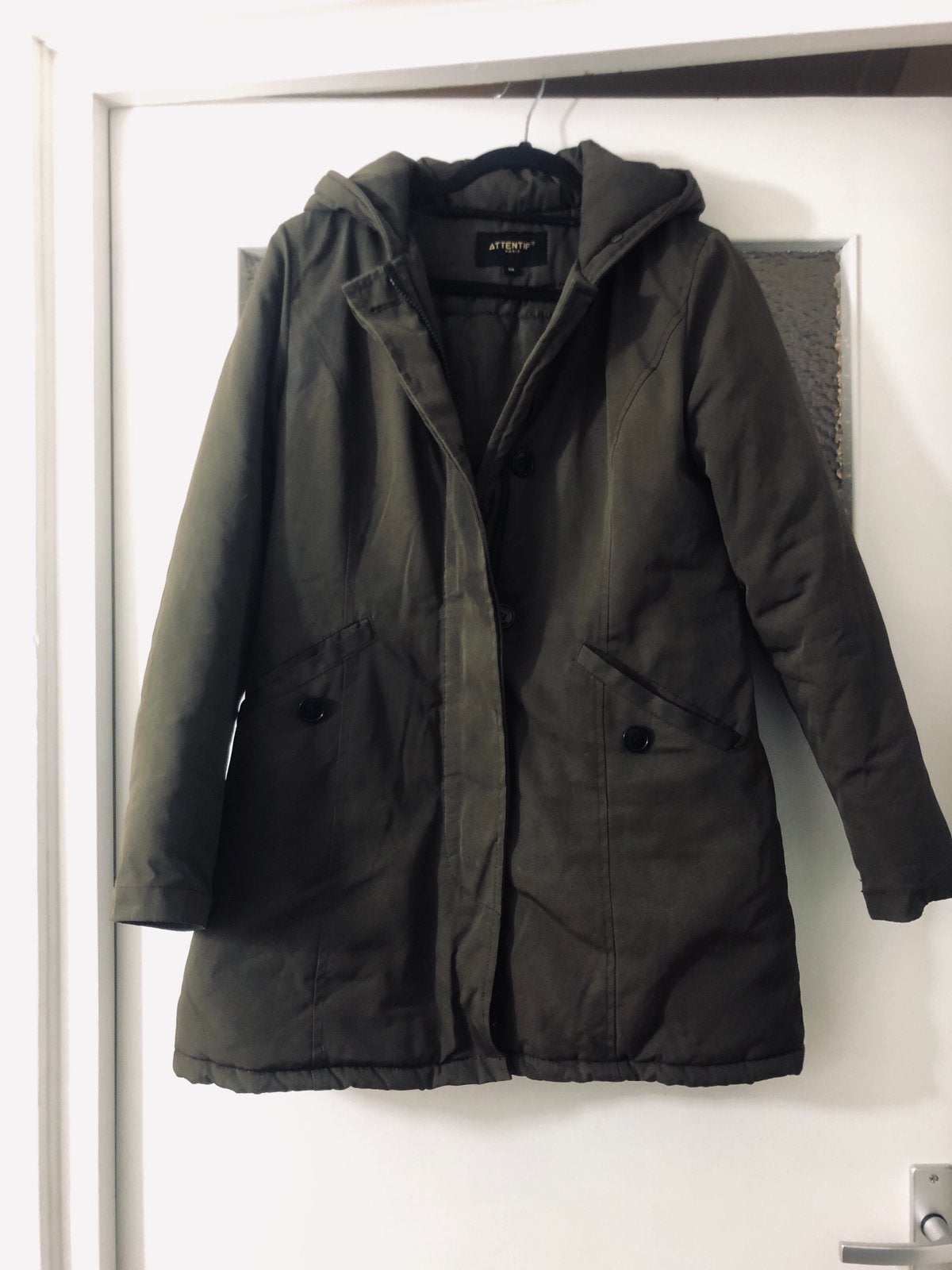ATTENTIF Paris | Stoere olijfgroene parka | Maat 36, Ophalen of Verzenden, Gedragen, Maat 36 (S), Groen