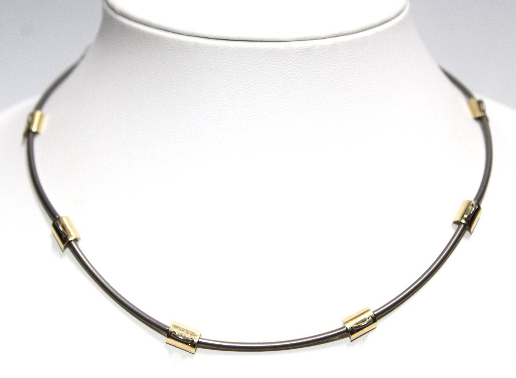 Prachtige 14-KT Geelgoud & Titanium Staafjes Ketting, Ophalen of Verzenden, Zo goed als nieuw, Goud, Goud