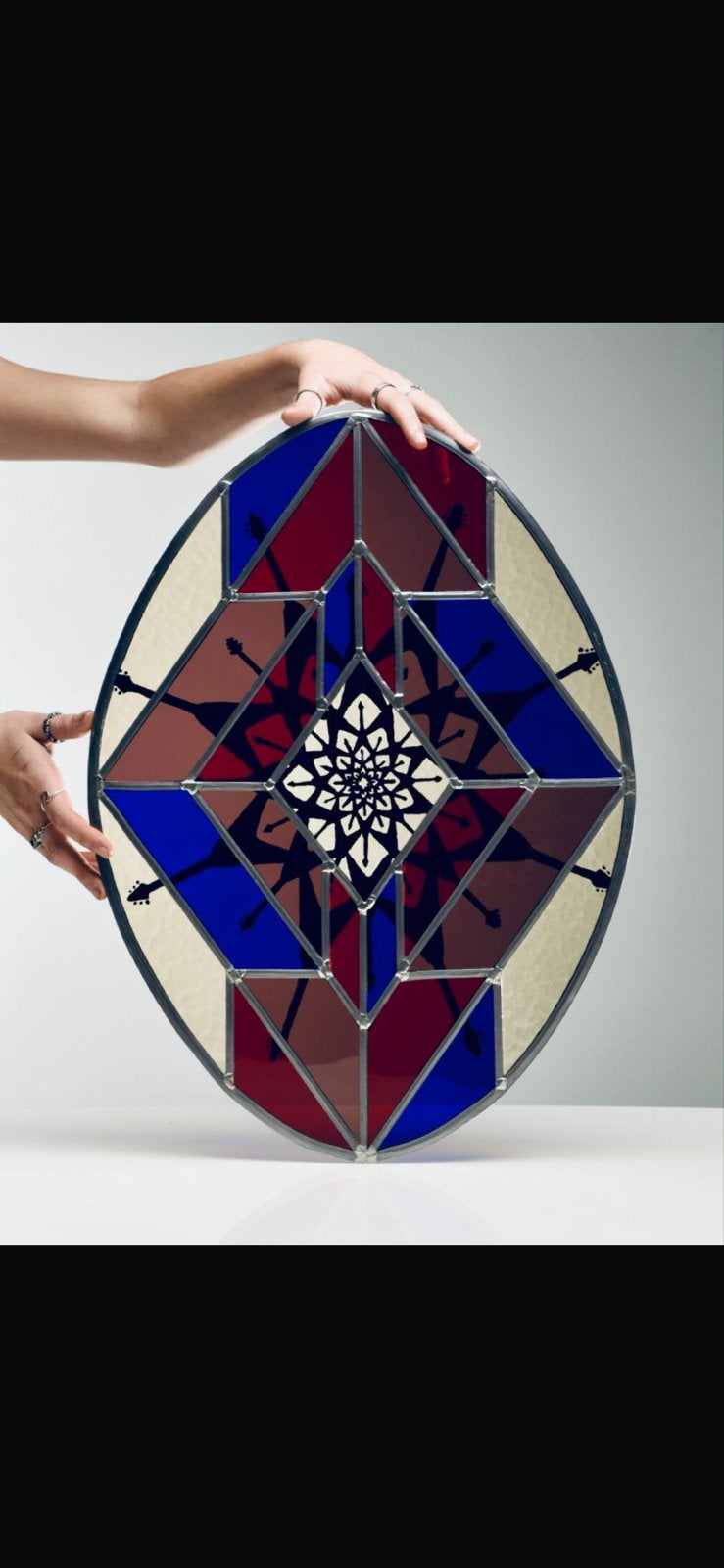 Glas-in-lood raam met gitaarpatroon, Antiek en Kunst, Ophalen
