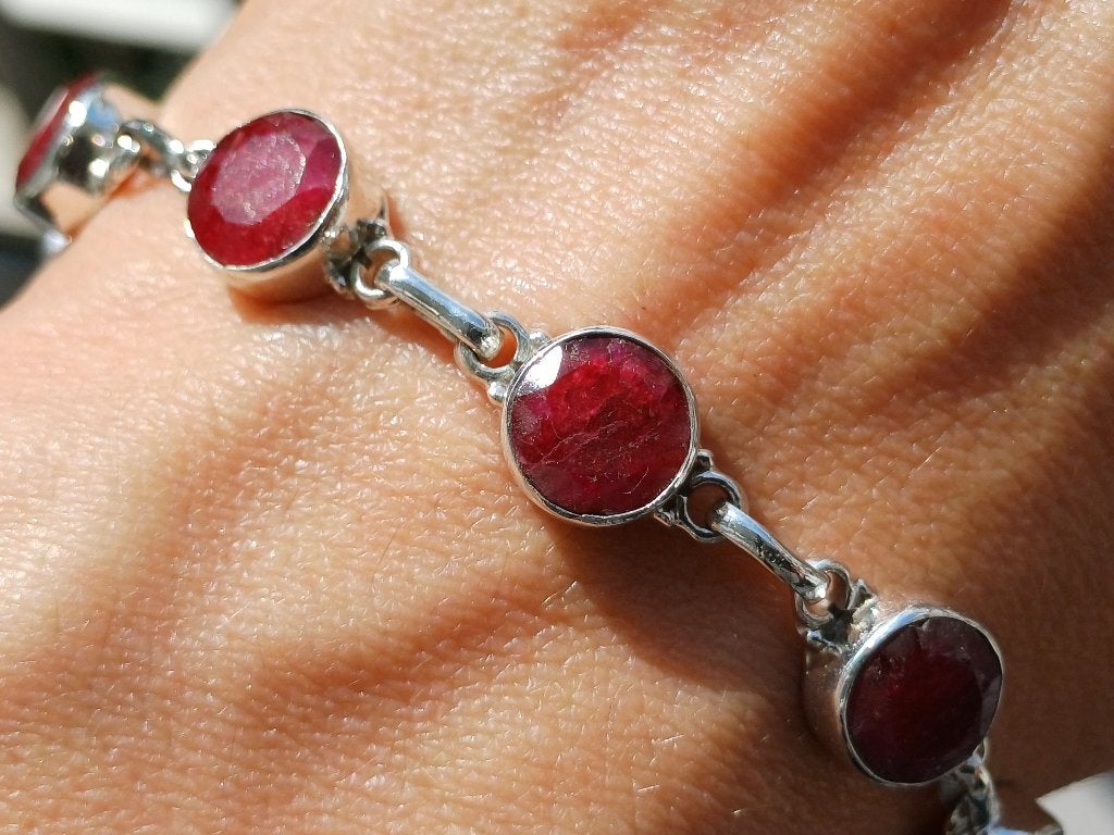 Vanoli - 925 zilveren armband met ruwe robijn - rond, Daiva1973@hotmail.com, Vanoli, Amsterdam, Nieuw