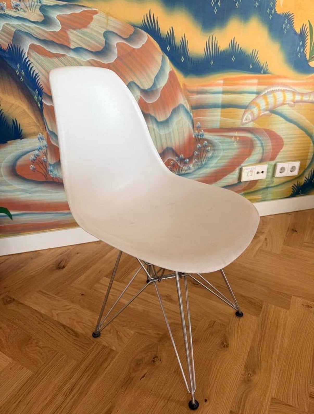 4x Witte stoel met metalen onderstel, Ophalen, Kunststof, Gebruikt, Wit