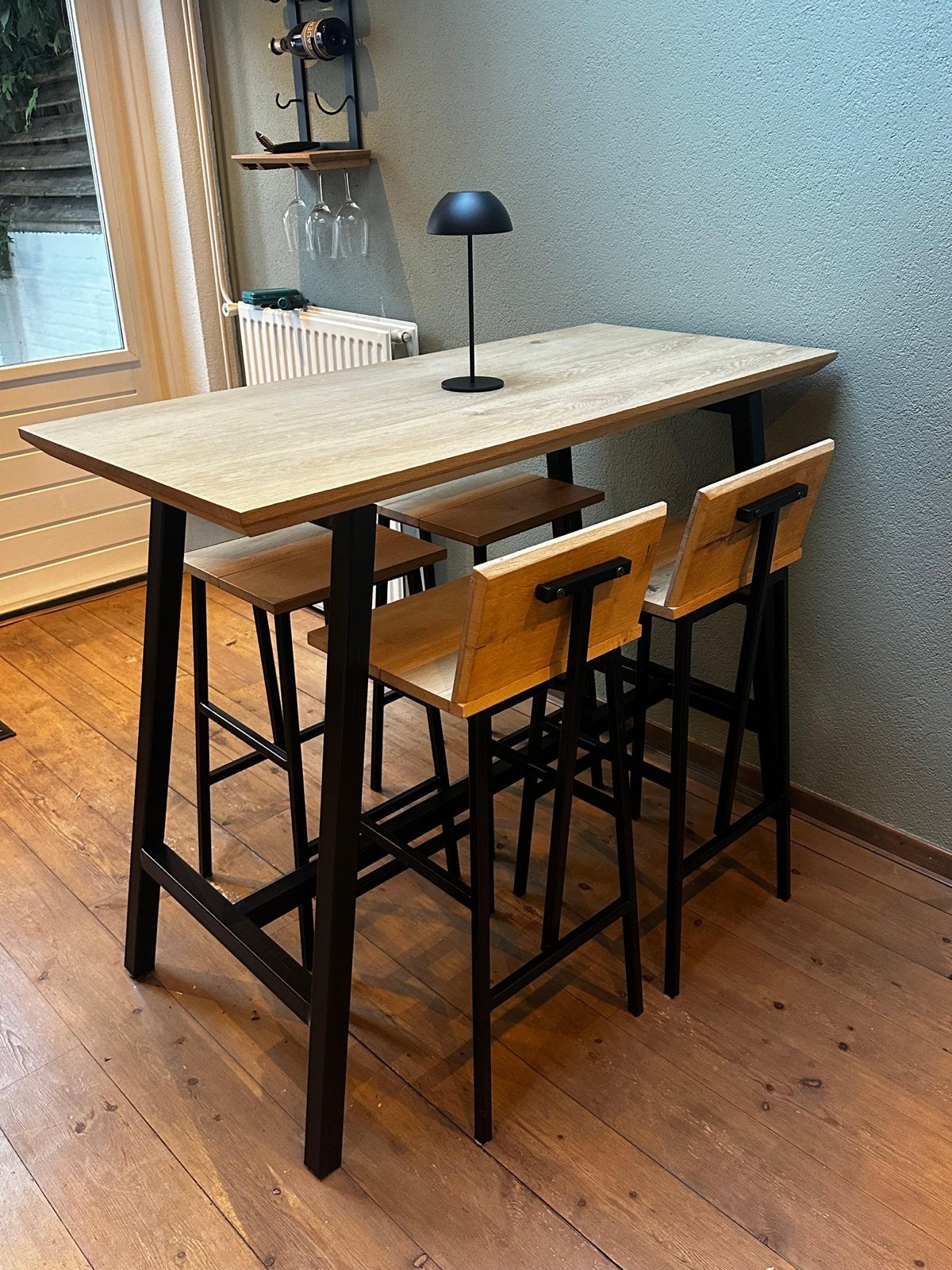 Bartafel - Eikenhout en staal, Ophalen, Zo goed als nieuw
