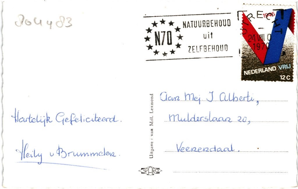 804483 Lexmond Utrecht 1970 De Laak _ mooie zegel Bevrijding, Ophalen of Verzenden, 1960 tot 1980, Gelopen, Utrecht