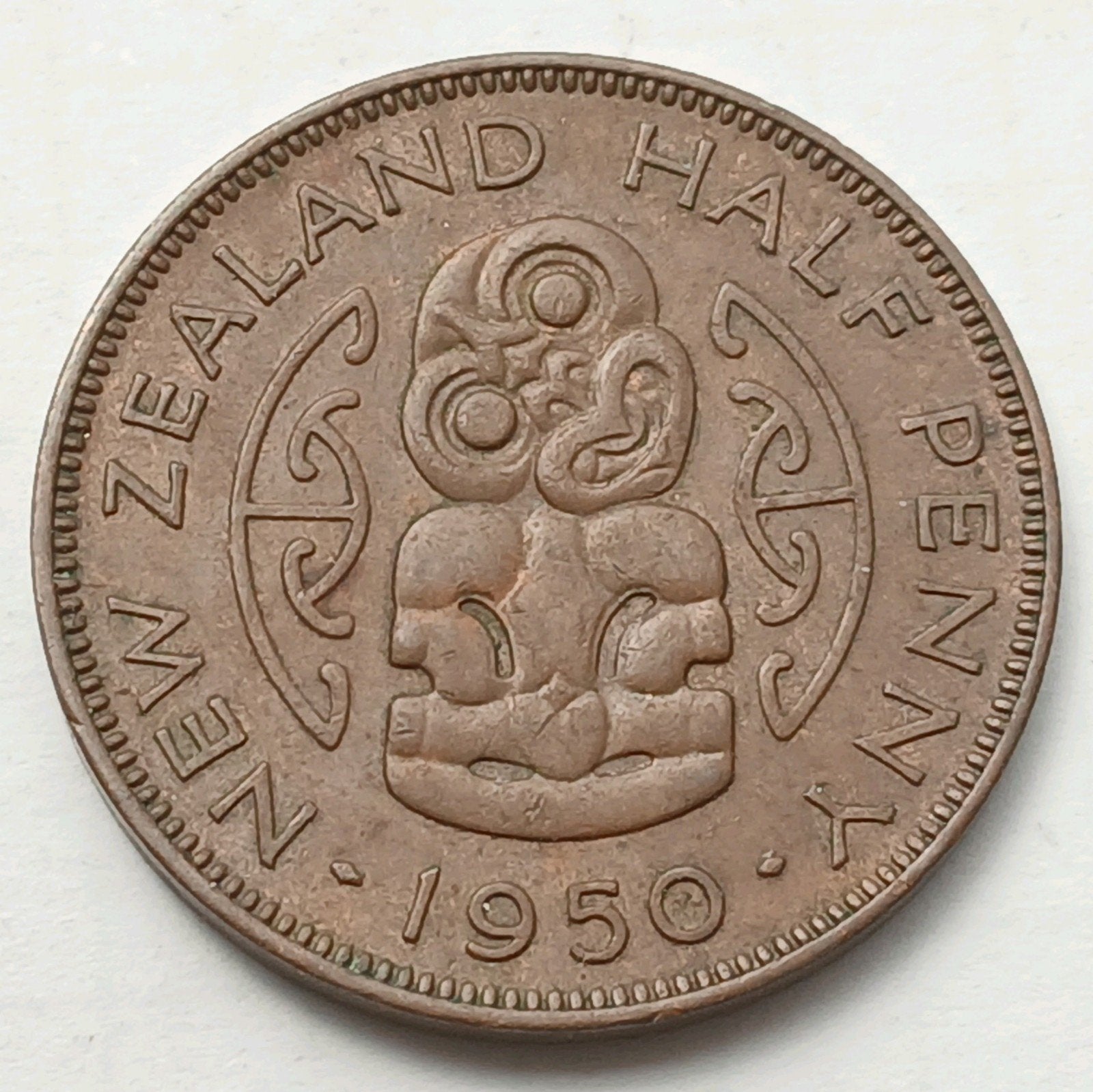 Nieuw Zeeland 1/2 Penny 1950 Oude Vintage Munt Zeldzaam XF+, Ophalen of Verzenden