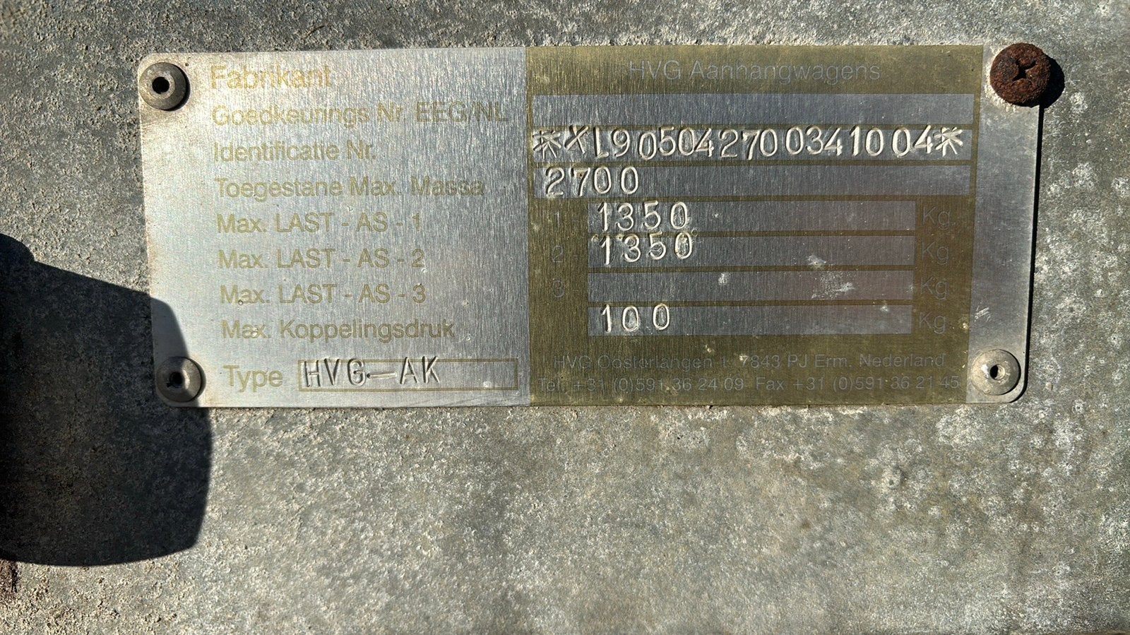 HVG aanhanger, max 2700 kg, kipper 275x160x30cm, Ophalen, Gebruikt