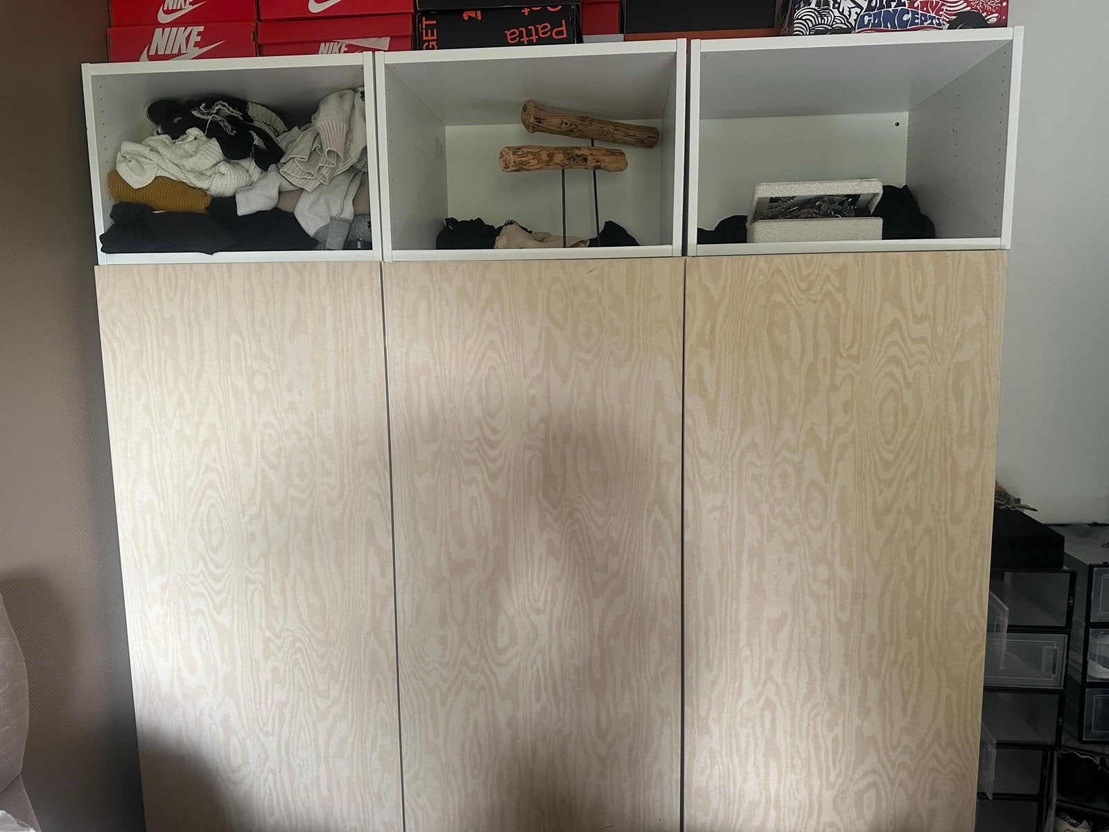 Set van 3 zgan IKEA Platsa kledingkasten wit/eikenfineer, Huis en Inrichting, 200 cm of meer, 150 tot 200 cm, Eikenhout, Ophalen of Verzenden