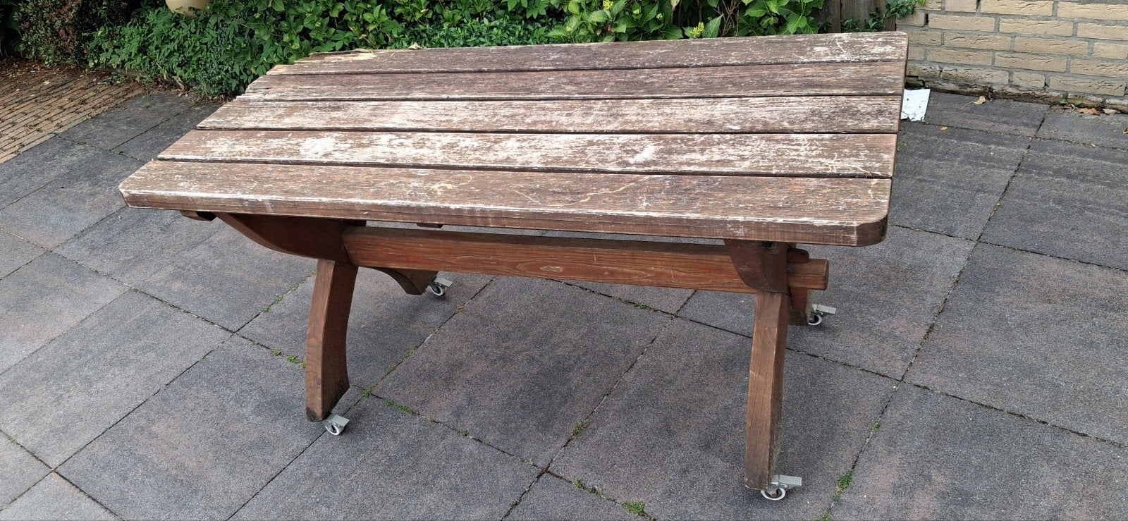GRATIS PICKNIK TAFEL OP WIELEN, Tuin en Terras, Tuintafels, Ophalen, Gebruikt, Rechthoekig, Hout