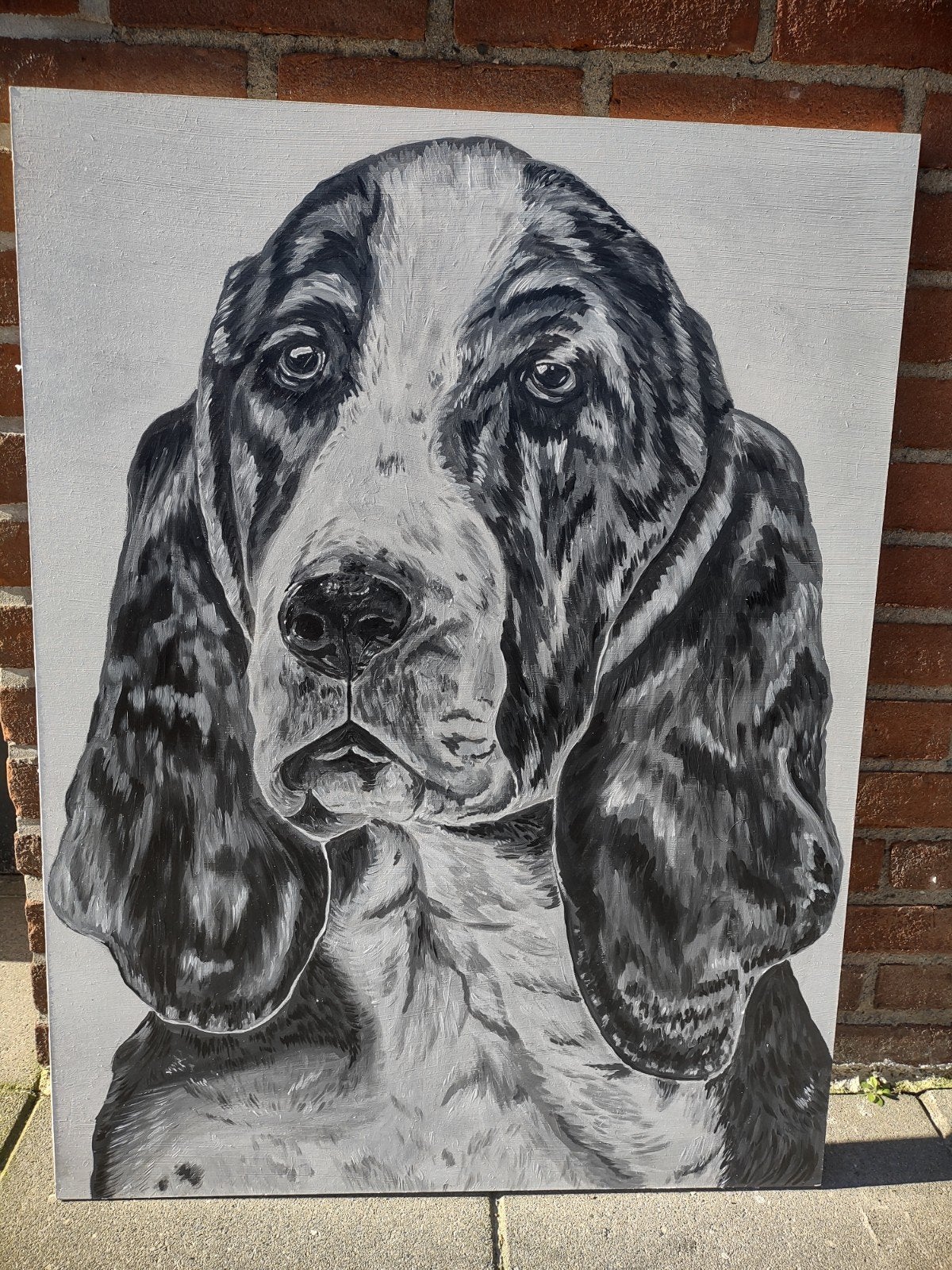 Uniek Basset Hound Schilderij op Spaanplaat - 61 x 81 cm, Antiek en Kunst, Ophalen of Verzenden